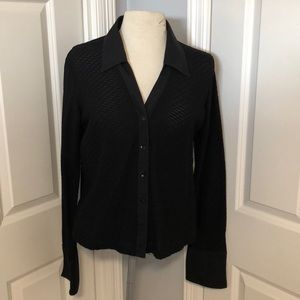 Black button up v-neck blouse